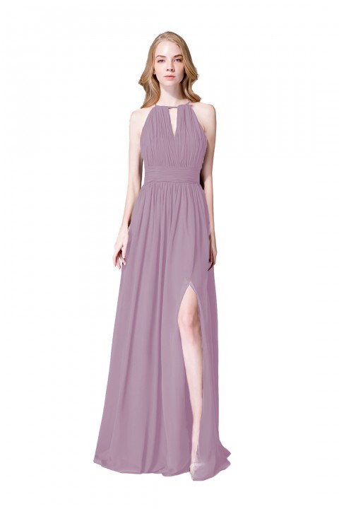 High-Neck with Keyhole Halter Tie Back Chiffon Bridesmaid Dress 