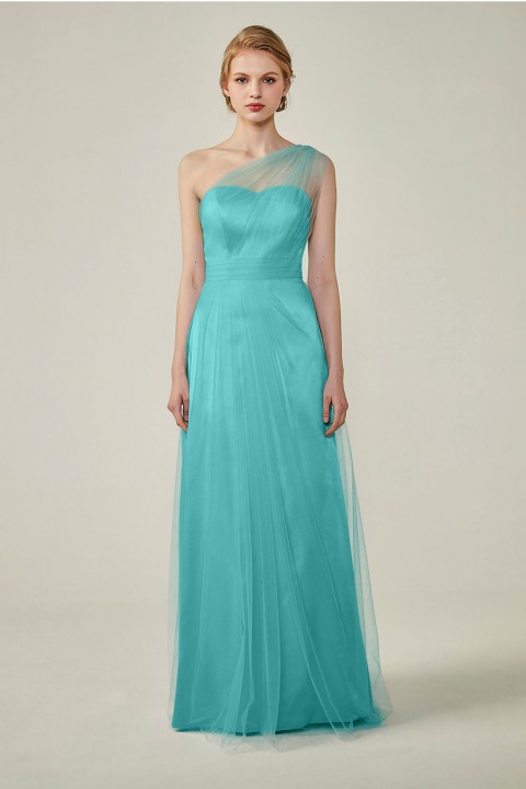 Romantic Illusion One-Shoulder Tulle Open Back Bridesmaid Dress 