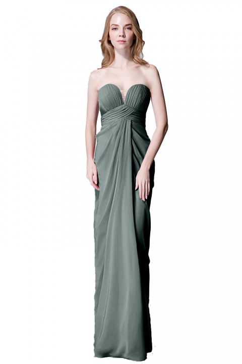 Strapless Sweetheart Chiffon Drape Bridesmaid Dress Long