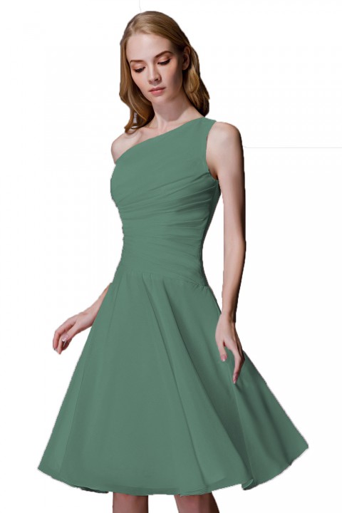 Asymmetrical One-Shoulder Chiffon Ruched Bridesmaid Dress Short