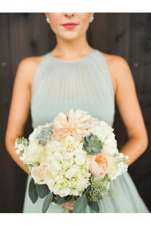 Clearance | Spaghetti Straps Illusion Halter Bridesmaid Dress with Sash