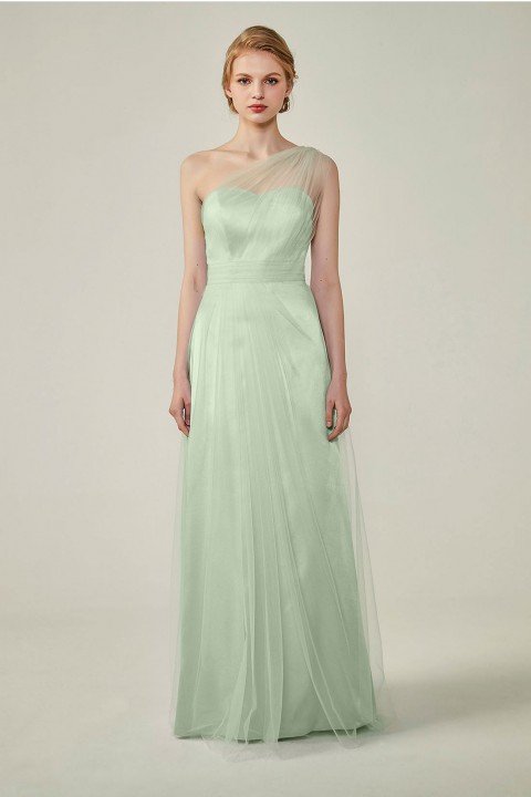 Romantic Illusion One-Shoulder Tulle Open Back Bridesmaid Dress 