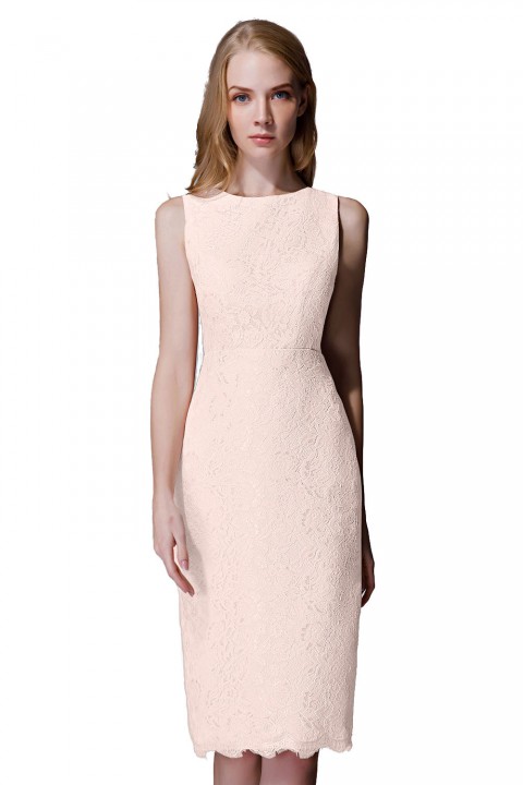 Elegant Boatneck Lace Short Bridesmaid Dress with Keyhole Back