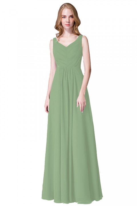 Elegant V-Back Chiffon Tank Bridesmaid Dress with Mesh Lace Inset