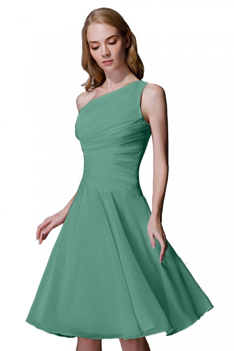 Asymmetrical One-Shoulder Chiffon Ruched Bridesmaid Dress Short