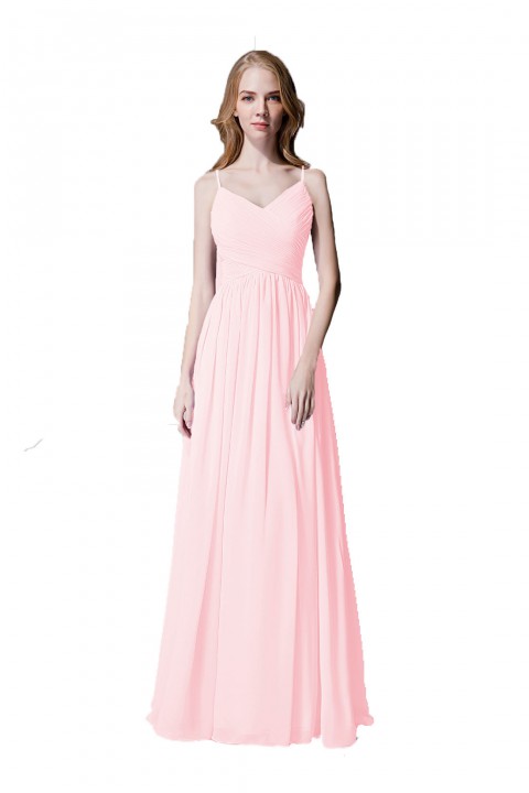 Spaghetti Straps Pleated Chiffon Bridesmaid Dress with Lace Open Back