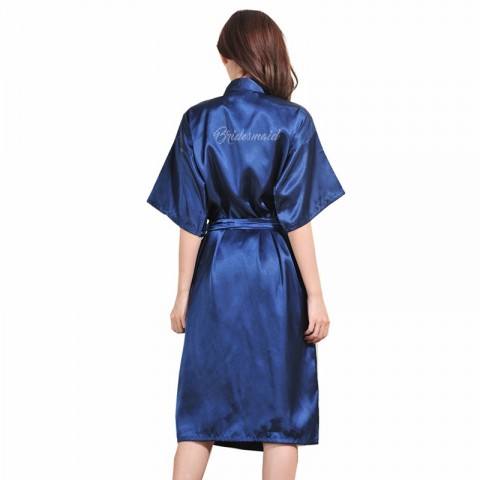 Hot Drilling Tied Waist Silk Bridesmaid Robe with Pockets