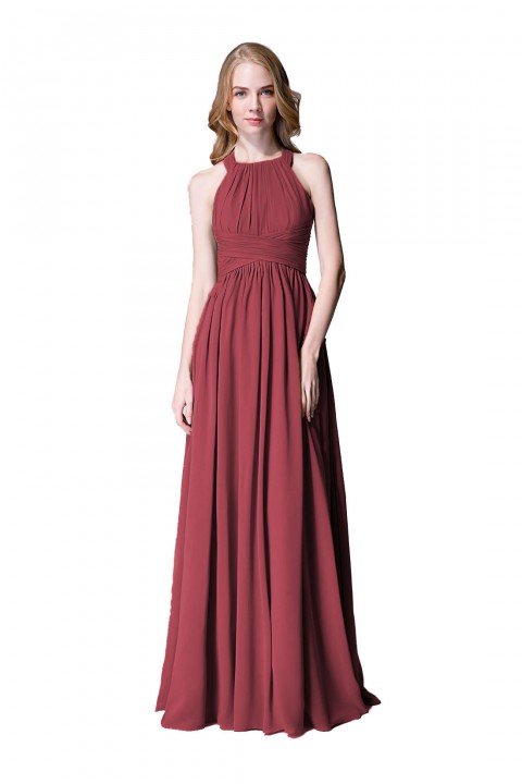 Sophisticated Halter Neckline Keyhole Back Pleated Bridesmaid Dress