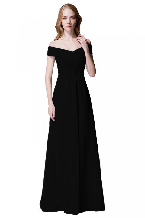 Crisscross Off-the-Shoulder Pleated V-back Bridesmaid Dress Long