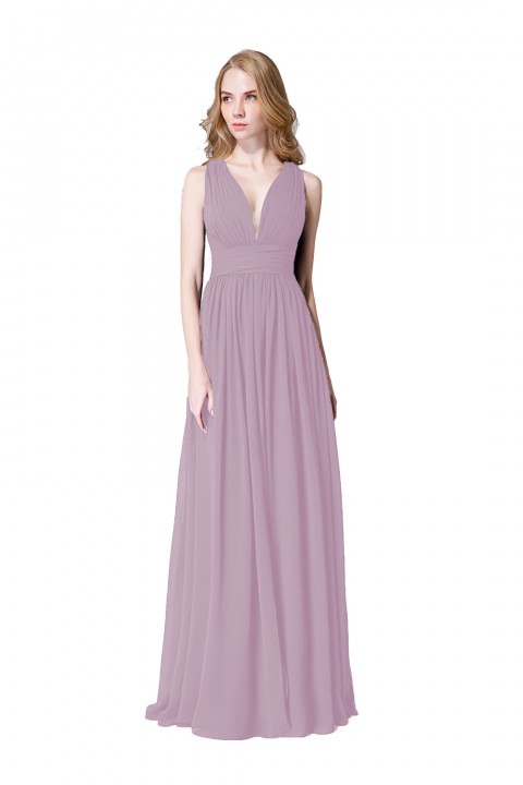 Sexy Deep V-Neck Plunging Silt Bridesmaid Dress with Keyhole Back