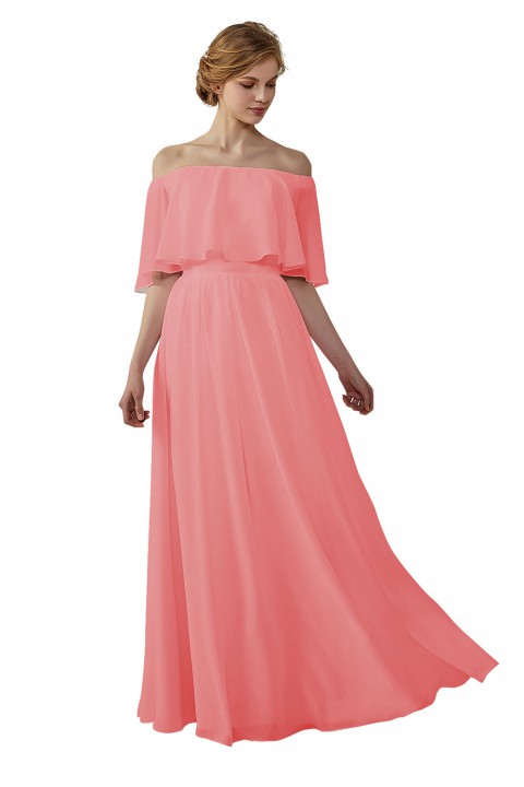 Bohemian Style Off Shoulder Chiffon Flounce Top Bridesmaid Dress