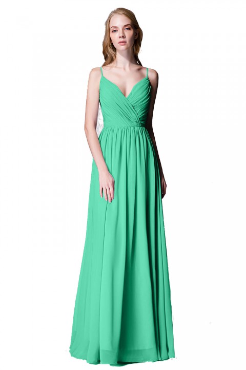 Spaghetti Straps Shell Neck Chiffon Bridesmaid Dress Open-back 