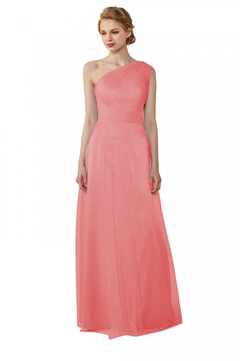 Romantic Illusion One-Shoulder Tulle Open Back Bridesmaid Dress 