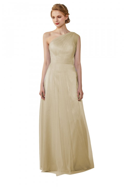 Romantic Illusion One-Shoulder Tulle Open Back Bridesmaid Dress 