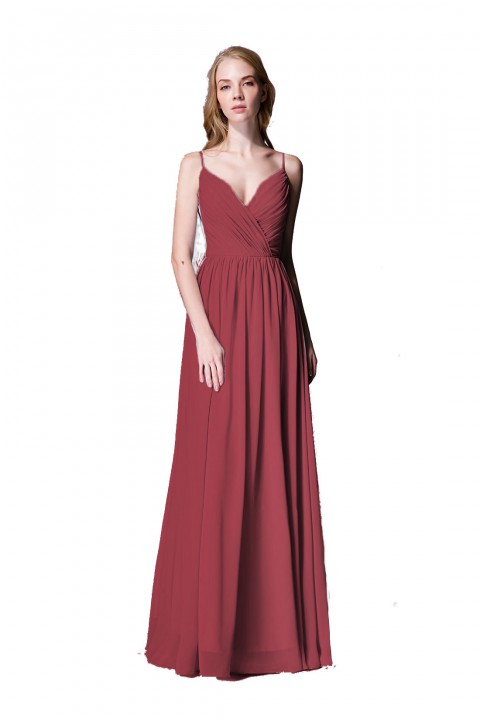 Spaghetti Straps Shell Neck Chiffon Bridesmaid Dress Open-back 