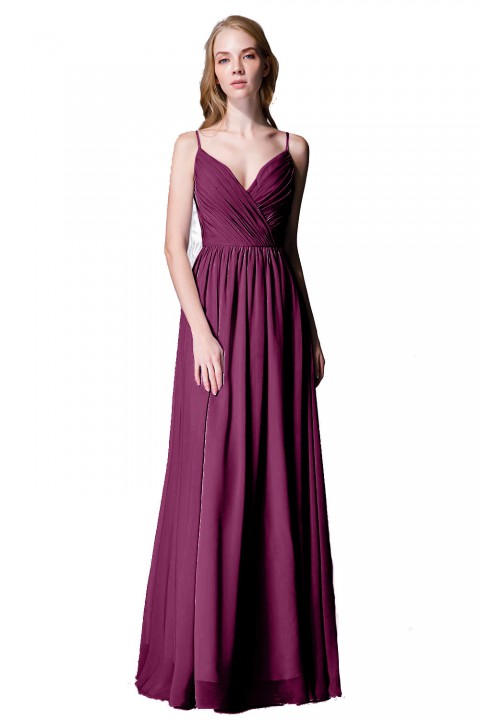 Spaghetti Straps Shell Neck Chiffon Bridesmaid Dress Open-back 