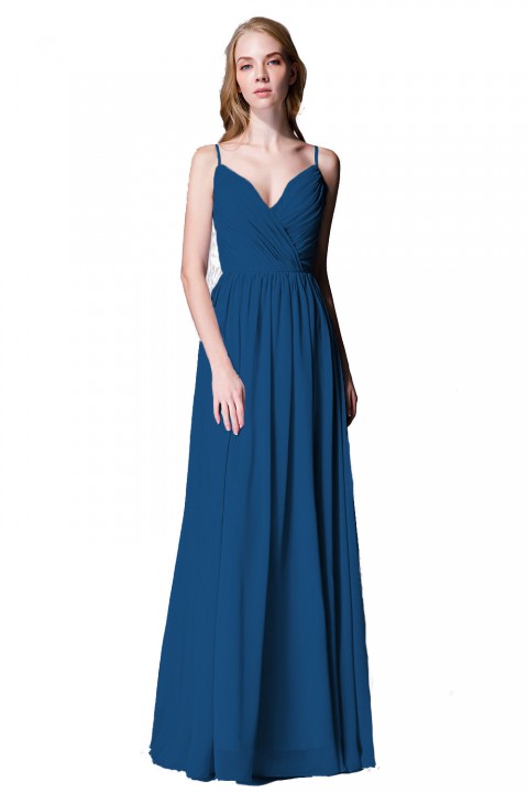 Spaghetti Straps Shell Neck Chiffon Bridesmaid Dress Open-back 