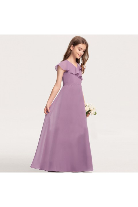 Special Design V-Neck Sleevelvess Chiffon Junior Bridesmaid Dresses