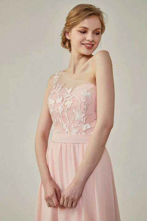 Clearance | Illusion Sweetheart One Shoulder Tulle A-Line Bridesmaid Dress	