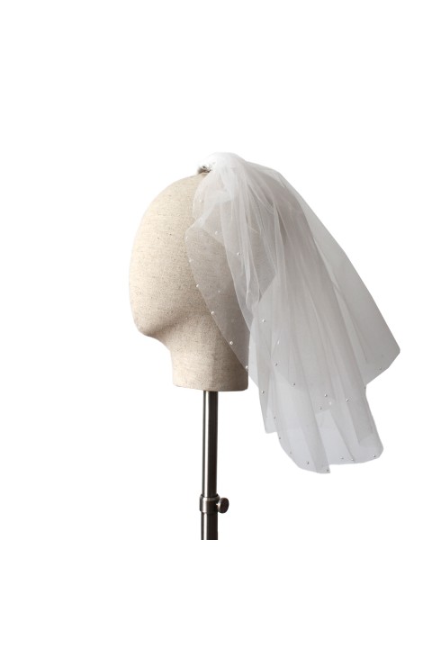 White Pearl Decor Short Bridal Veil With Comb