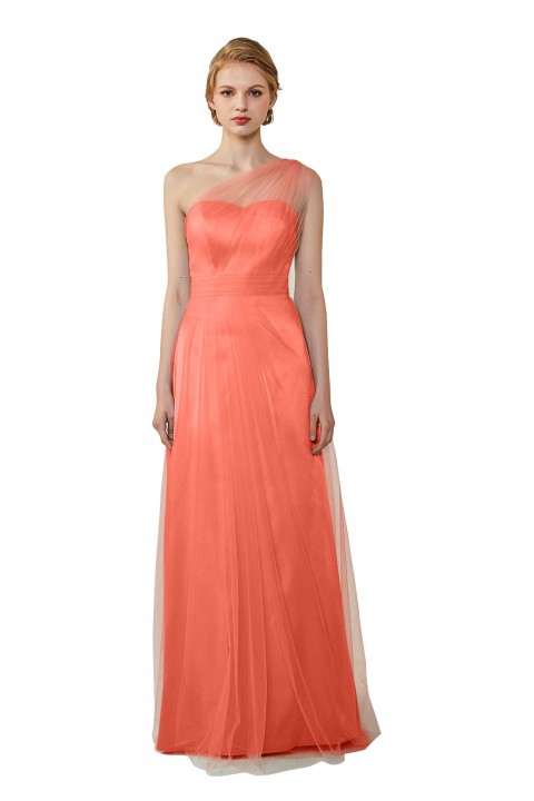 Romantic Illusion One-Shoulder Tulle Open Back Bridesmaid Dress 