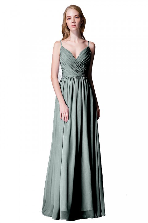 Spaghetti Straps Shell Neck Chiffon Bridesmaid Dress Open-back 