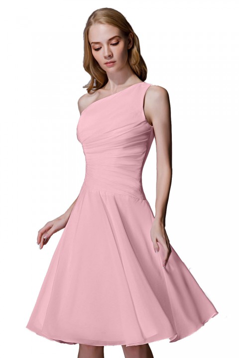 Asymmetrical One-Shoulder Chiffon Ruched Bridesmaid Dress Short