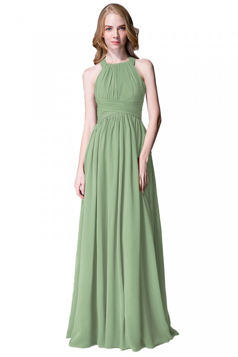 Sophisticated Halter Neckline Keyhole Back Pleated Bridesmaid Dress