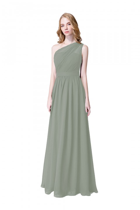 Illusion One-Shoulder Chiffon Pleated Bridesmaid Dress Long