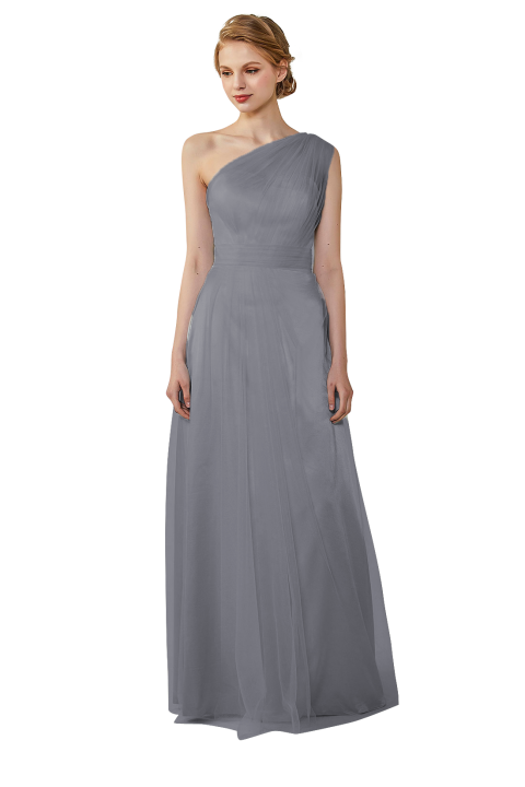 Romantic Illusion One-Shoulder Tulle Open Back Bridesmaid Dress 