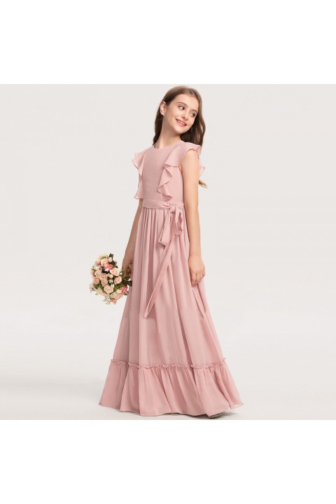 Round Neck Sleeveless Lotus Leaf Chiffon Skirt Junior Bridesmaid Dresses