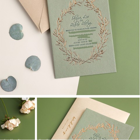 Gilded Letterpress Customized Wedding Invitation