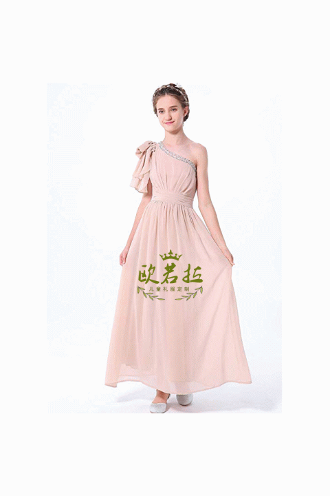 One-shoulder Bow Decor Sleeveless Chiffon Skirt Junior Bridesmaid Dresses
