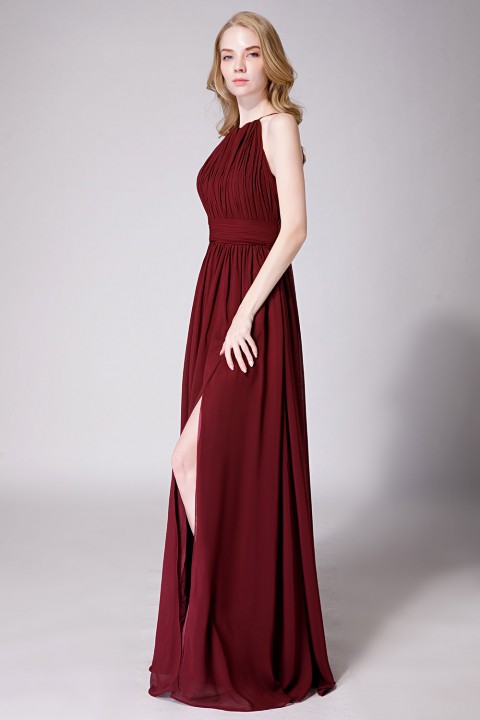 High-Neck with Keyhole Halter Tie Back Chiffon Bridesmaid Dress 