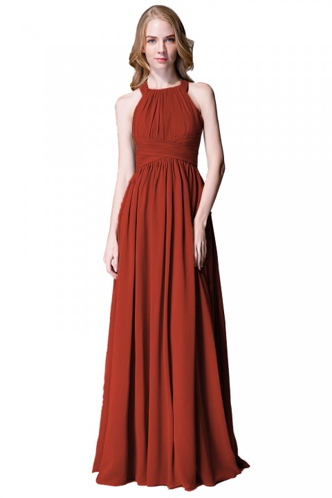 Sophisticated Halter Neckline Keyhole Back Pleated Bridesmaid Dress