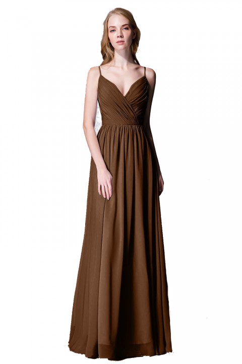 Spaghetti Straps Shell Neck Chiffon Bridesmaid Dress Open-back 