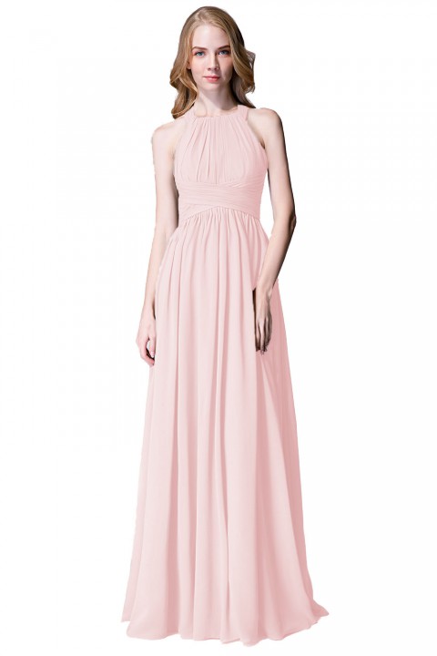 Sophisticated Halter Neckline Keyhole Back Pleated Bridesmaid Dress