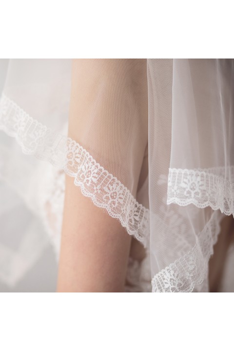 White Lacework Two-Tier Long Soft Tulle Wedding Bridal Veil With Comb