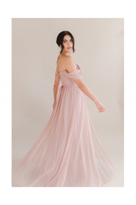 Pink Off Shoulder Sweetheart Neck High Waist Chiffon Bridesmaid Dress