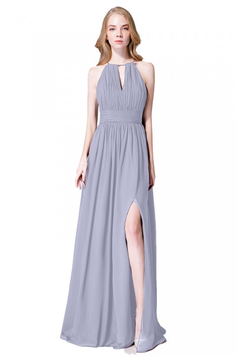 High-Neck with Keyhole Halter Tie Back Chiffon Bridesmaid Dress 