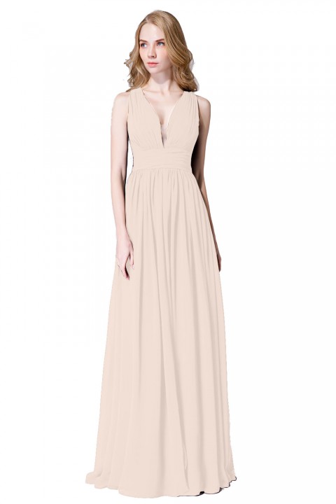 Sexy Deep V-Neck Plunging Silt Bridesmaid Dress with Keyhole Back