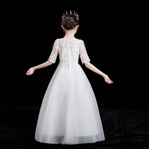Elegant White Long Sleeves Princess Tulle Skirt  Flower Girl Dresses
