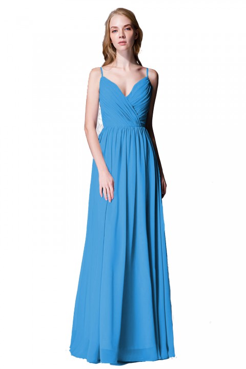 Spaghetti Straps Shell Neck Chiffon Bridesmaid Dress Open-back 