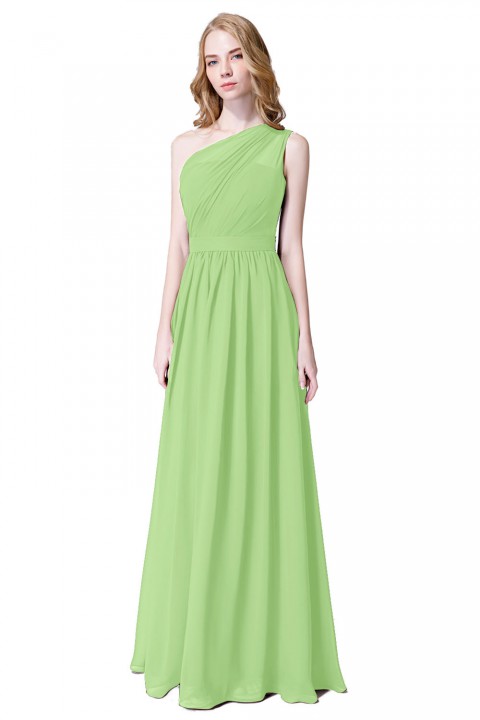 Illusion One-Shoulder Chiffon Pleated Bridesmaid Dress Long