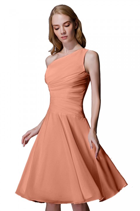 Asymmetrical One-Shoulder Chiffon Ruched Bridesmaid Dress Short