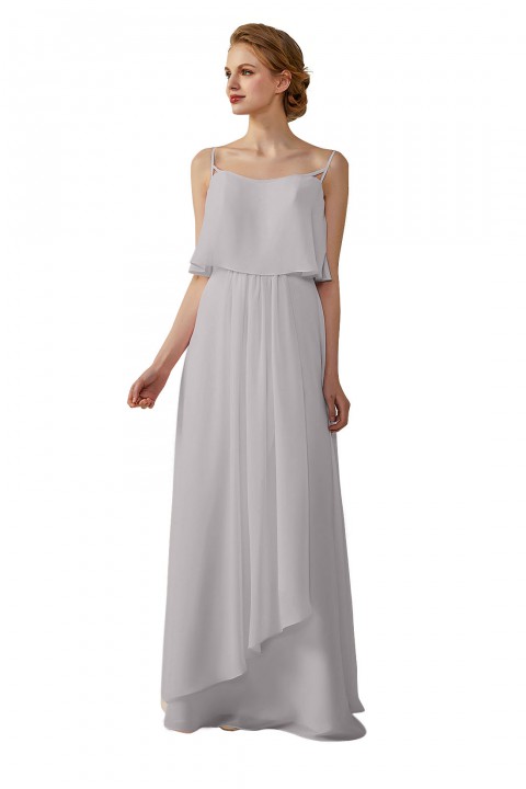 Boho Spaghetti Straps Chiffon V-Back Bridesmaid Dress with Flounce