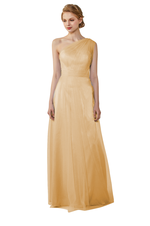 Romantic Illusion One-Shoulder Tulle Open Back Bridesmaid Dress 