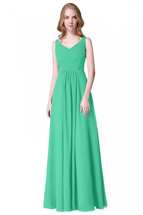 Elegant V-Back Chiffon Tank Bridesmaid Dress with Mesh Lace Inset