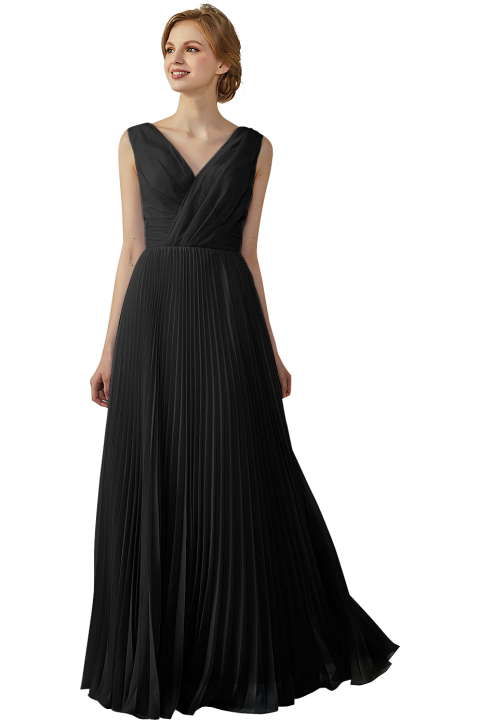 Chiffon V-Neck and V-Back A-Line Pleated Bridesmaid Dress 