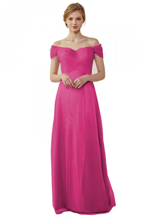 Simple Off the Shoulder Tulle Sweetheart Column Bridesmaid Dress